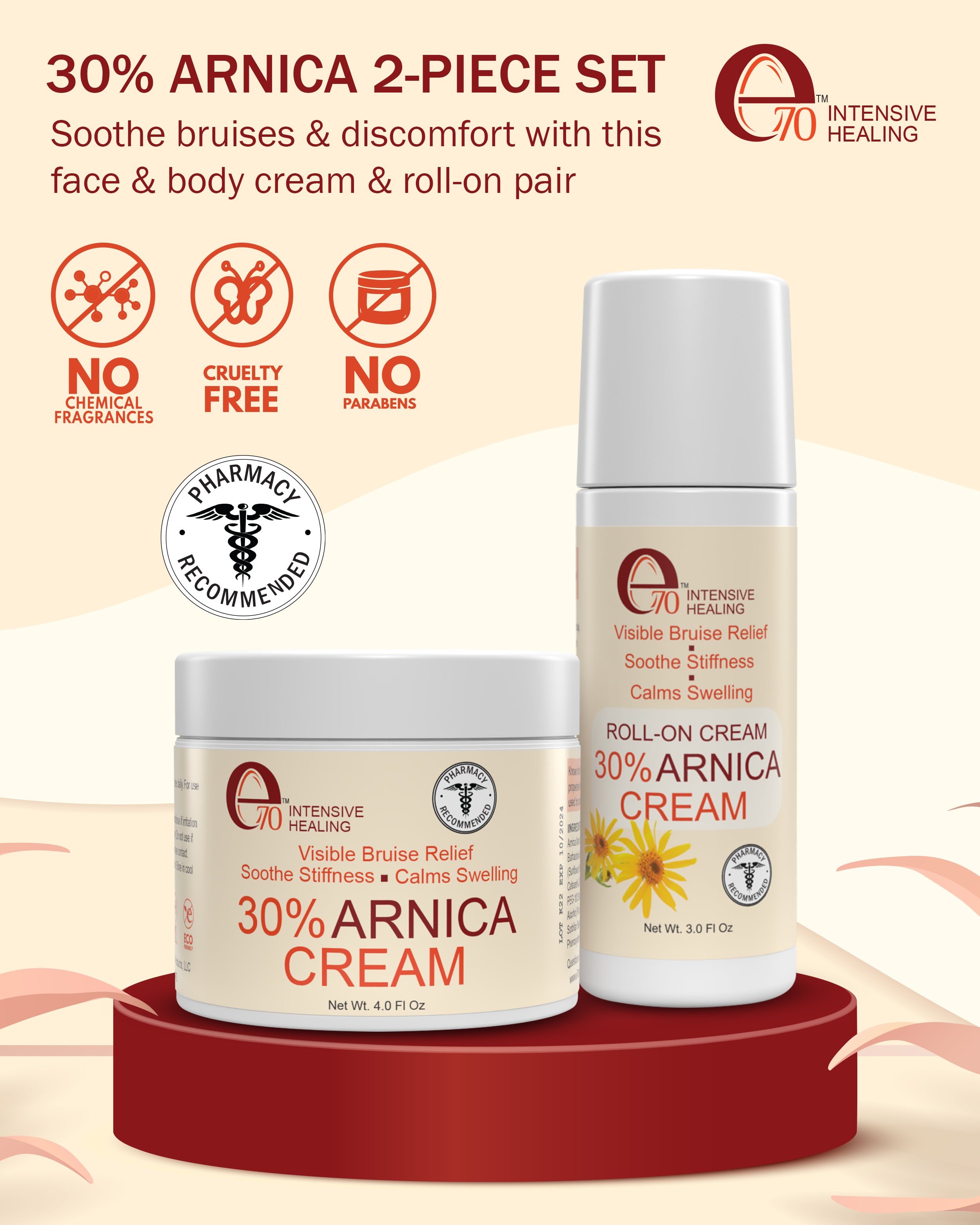 e70 30% Arnica Cream & Roll-On Combo Set